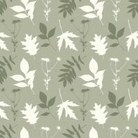 Textile pattern with silhouette leaves on soft green background. vector