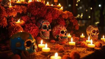 Day of the dead skulls and candles photo
