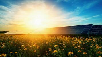 Solar panels in a field of flowers photo