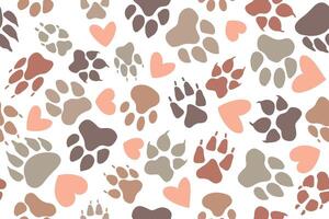 Seamless pattern of animal paw prints in flat style, footprints of different animals. White background. illustration vector
