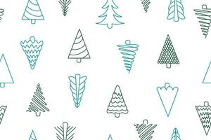 Seamless pattern of Christmas trees in doodle style. Fairytale snowy forest. Simple shape concept for winter seasonal cards, New Year posters, invitation, wrapping paper, fabric, textile. vector