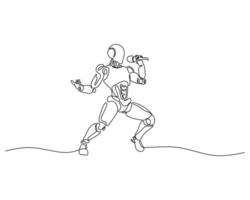 Continuous line drawing of a futuristic robot passionately singing into a microphone, energetic pose, minimalistic art style, perfect for music, tech, and performancethemed designs. vector