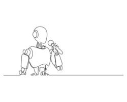 One line drawing of a robot singing into a microphone with emotion, futuristic humanoid performer art, minimalistic style for scifi, music, and technology concepts. vector