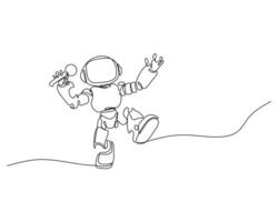 Continuous line art of a robot singing with a microphone, energetically performing. Futuristic technology meets lively entertainment in this minimalistic digital sketch. vector