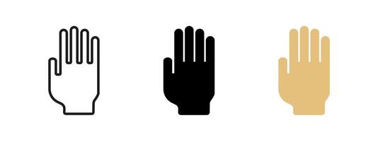 Hand icon. Open palm gesture illustration. Symbol of stop, warning or attention. Commonly used in user interfaces, safety instructions and human interaction contexts. vector