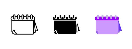 Calendar icon. Desk planner with spiral binding and blank pages illustration. Schedule or event reminder symbol. Office stationery and planning tool sign. Time management pictogram. vector