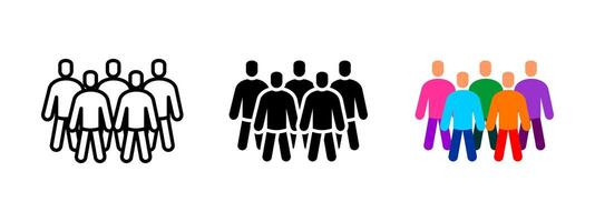 People group icon. Multiple human figures standing together illustration. Team and community representation symbol. Social unity and cooperation sign. Population crowd pictogram. vector