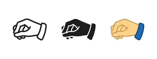 Hand hold icon. illustration of human hand in a gripping position with fingers closed. Action, control or readiness to grasp an object. Gestures, user interface cues and symbolic communication. vector