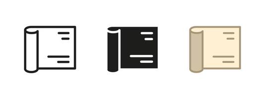 Scroll icon. Rolled parchment paper with text lines illustration. Ancient document symbol used for manuscripts, records and historical writings. Sheet for storytelling, scripts and archives. vector
