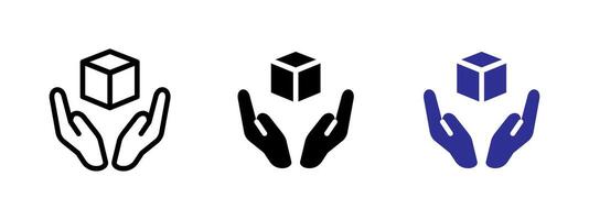 Fragile package icon. Hands holding a box with care illustration. Symbol of careful handling during shipping and delivery symbol. Safety transport and logistics sign. Handling caution pictogram vector