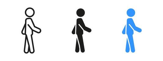 Walking person icon. Human figure in motion illustration. Silhouette of a pedestrian taking a step. Symbol for movement, travel, navigation or urban environment. vector