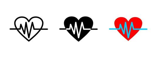 Heartbeat icon. Heart shape with cardiogram line in different styles and colors illustration. Health monitoring and pulse check symbol. Medical rhythm tracking sign. Vital signs pictogram. vector