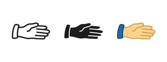 Hand icon. Open palm gesture illustration. Symbol of greeting, communication or stop signal. Human body part pictogram for interaction and direction concepts. vector