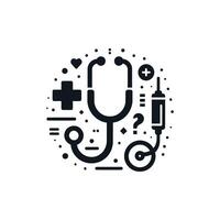 A stethoscope and other medical items are shown in a circle vector