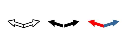 Double arrow icon. Two arrows branching left and right from a central point illustration. Symbol of choice and divergence in routes sign. Directional guide for navigation pictogram. vector