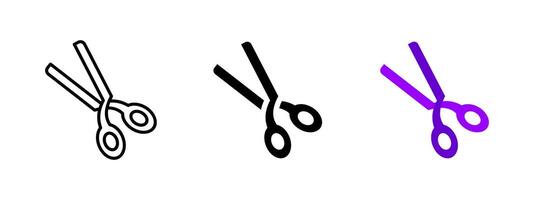Scissors icon. Open cutting tool with round handles and angled blades illustration. Instrument for haircut or paper trimming symbol. Common office and salon item sign. Cutting tool pictogram. vector