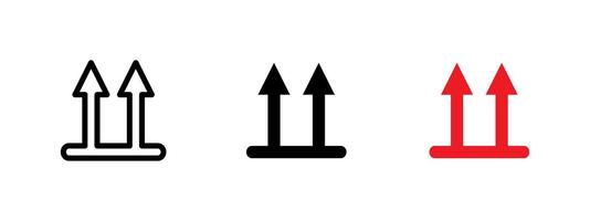 Up arrows icon. Two bold arrows pointing upward from a base line illustration. Symbol for proper orientation of cargo symbol. Used in packaging and logistics sign. Directional pictogram. vector