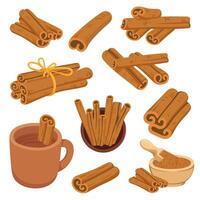 Flat Illustration Cinnamon Slices and Drink vector