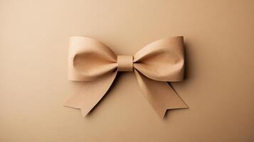Elegant beige bow on a matching beige background, minimalistic and stylish photo