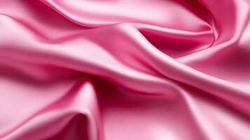Smooth pink silk fabric texture with soft flowing waves in closeup detail photo