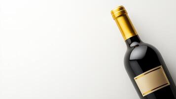 Elegant wine bottle with gold foil and blank label on white background photo