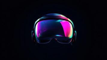 Futuristic vr headset with neon colors on a dark background, digital technology photo