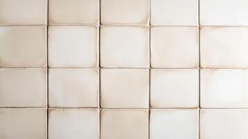 Cream textured ceramic tiles arranged in a grid pattern on a wall photo