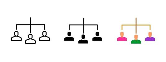 Organization structure icon. Group of people connected by lines illustration. Corporate team network symbol. Business management and workflow planning sign. Company hierarchy pictogram. vector