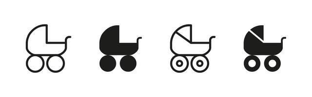 Stroller icon. Classic baby carriage with rounded canopy and wheels illustration. Child transport symbol for parenting, childcare services and family-related designs. vector
