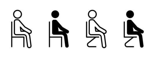 Sitting person icon. Human figure seated on a chair in side view. illustration of waiting, office seating, rest or comfort posture. Suitable for signage and user interface design. vector