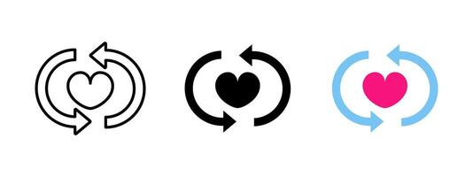 Love loop icon. Red heart surrounded by circular arrows illustration. Symbol of affection, emotional renewal and continuous care in romantic or supportive relationships. vector