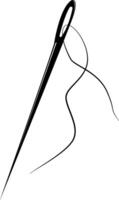 Sewing needle with thread. A tool for hand joining fabrics, repairing clothing and decorative embroidery. A thin metal rod with a pointed end and an eye for threading. vector