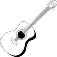 Guitar is a stringed musical instrument. For performing melodies, accompaniment and solo pieces. Body with resonator, neck with frets and strings. vector