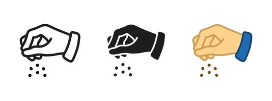 Hand seed icon. Human hand in a seeding gesture, sprinkling small particles like seeds. Symbol of planting, growth and agriculture. Suitable for farming, gardening and nature-related designs. vector