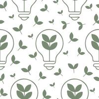 seamless pattern with business light bulb icon with green leaf, meaning ecological ideas, merging business and ecology vector