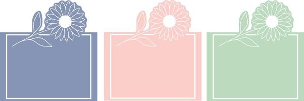 set of rectangular templates for a poster or postcard on a floral theme, namely with sunflowers in line art style vector
