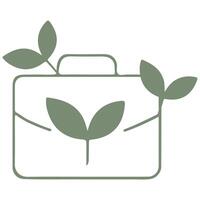 simple business icon of a working portfolio with branches of green leaves, combining business and ecology vector