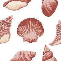 pattern from a set of various pink icons of seashells, clams, shells and seashells, for various summer or marine designs vector