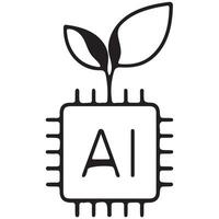 An icon with a microcircuit with the inscription AI and a green sprout sprouting from it symbolizes the combination of artificial intelligence and ecology vector