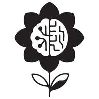 icon of an open flower with a brain and a microcircuit in the middle, a combination of modern technology and ecology vector
