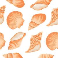 seamless pattern with a set of various yellow icons of seashells, clams, shells and seashells, for various summer or nautical designs vector