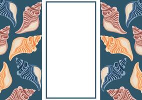 poster or postcard template with a marine theme, namely with colorful swirling sea shells and a white rectangle in the middle vector