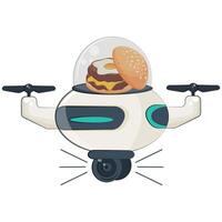icon of a flying robot courier with a cheeseburger and a fried egg in a dome, the concept of applying modern technologies vector