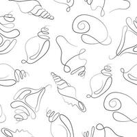 seamless pattern of icons of various shells, mollusks and shells drawn with several lines in line art style, for various marine designs and company logos vector