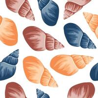 seamless pattern with colorful seashells, namely the shell of a crustacean, for marine and summer designs vector