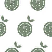 pattern with business icon of working coin with branches of green leaves, connection of business and ecology vector