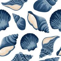 seamless pattern with a set of various blue icons of seashells, clams, shells and seashells, for various summer or marine designs vector