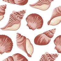 seamless pattern with a set of various pink icons of seashells, clams, shells and seashells, for various summer or marine designs vector