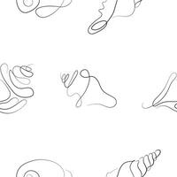 pattern of icons of various shells, mollusks and shells drawn with several lines in line art style, for various marine designs and company logos vector