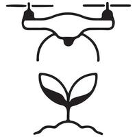 icon of a drone watering and caring for plants symbolizes the combination of artificial intelligence and ecology. vector